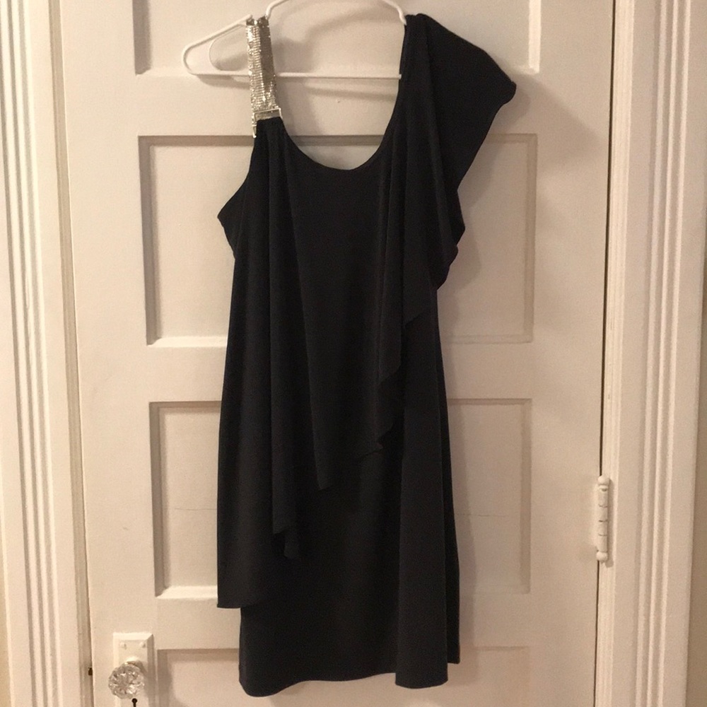 Charcoal gray one shoulder dress